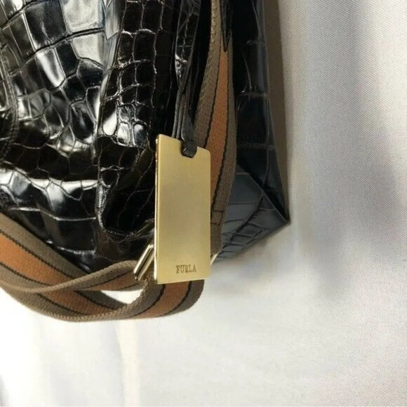 Furla Chocolate Brown Croc Embossed Hobo Shoulder Bag - Picture 4 of 7
